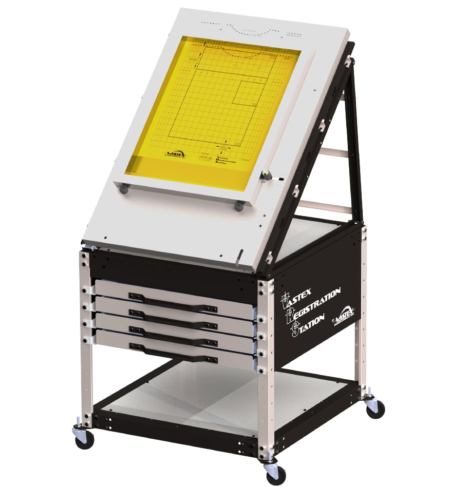 Pre-registration systems like this one from Vastex are not a new item to screen printers, but these time savers are a must for every shop. The savings are in time and production for a very minimal investment. They are available for manual and automatic presses.